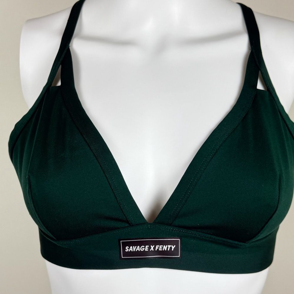 Savage X Fenty Strappy Bralette Sports Bra Green Triangle Medium Activewear